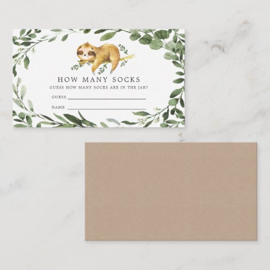 Sloth Baby Shower schätzt, wie viele Socken Card Begleitkarte (Vorne/Hinten)