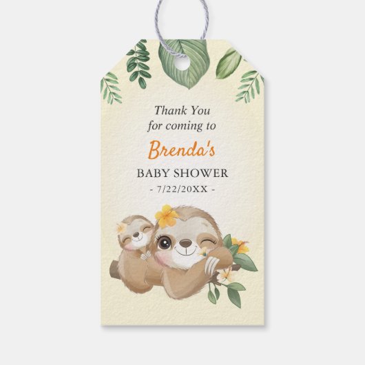 Sloth Baby Shower Wild Sprinkle Mini Flasche Gefal Geschenkanhänger (Rückseite)