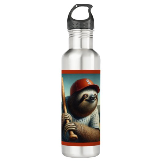 Sloth Baseball Player Edelstahlflasche (Vorderseite)