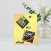 Sloth "Be You Unique", Feiertagspostkarte (Stehend Vorderseite)