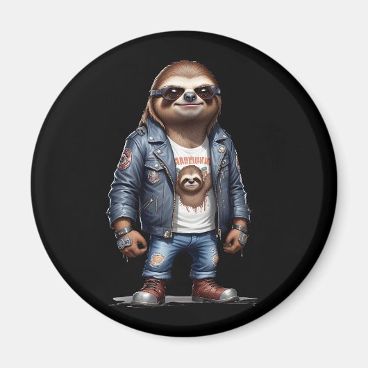 Sloth Biker Rebel Leather Jacket Cool Style Urban Magnet (Vorne)