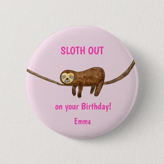Sloth Birthday Card Button (Vorderseite)