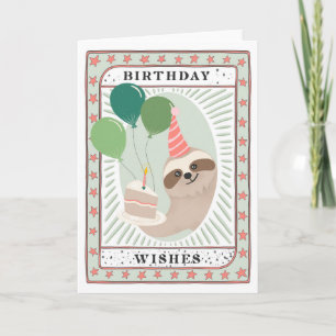 Sloth Birthday Card   Geburtstag wünscht Cake Card Karte
