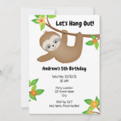 Sloth Birthday Einladung (Vorderseite)