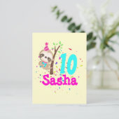 Sloth Birthday Girl Custom Theme Party Postkarte (Stehend Vorderseite)