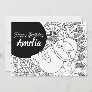 Sloth Birthday Party Floral Coloring Feiertagskarte