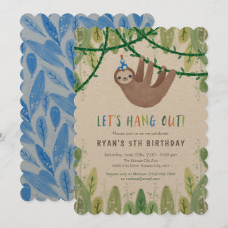 Sloth Birthday Party in Blau und Weiß Einladung