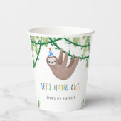 Sloth Birthday Party in Blau und Weiß Pappbecher (Rückseite)