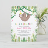 Sloth Birthday Party in Pink & Gelb Einladung (Stehend Vorderseite)