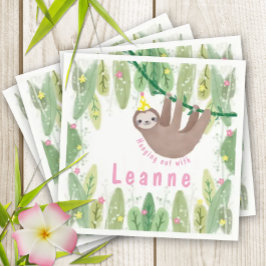 Sloth Birthday Party in Pink & Gelb Serviette