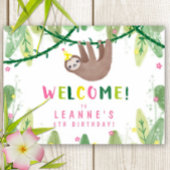 Sloth Birthday Party in Pink & Yellow Begrüßungsze Poster