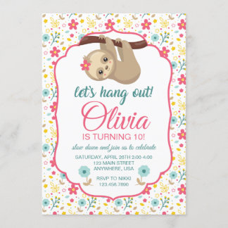 Sloth Blume Geburtstag Einladung Lass uns ausgehen
