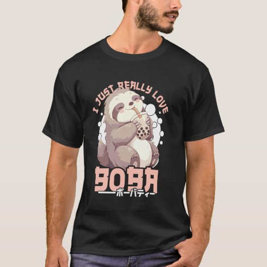 Sloth Boba Tea Kawaii Bubble Tea Sloth Anime Neko  T-Shirt (Vorderseite)