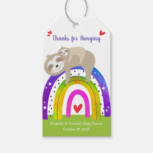 Sloth Boho Rainbow Gender Neutral Niedlich Baby Sh Geschenkanhänger (Vorderseite)