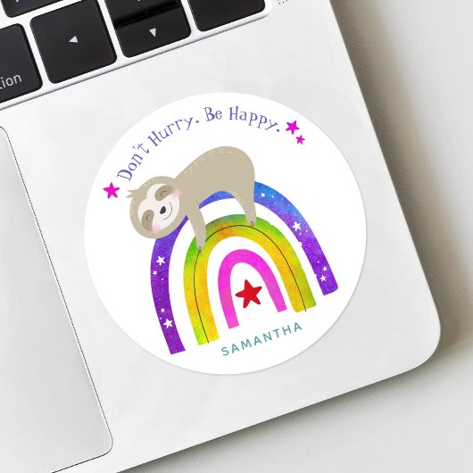 Sloth Boho Regenbogen Beeilen Sie sich nicht Niedl Runder Aufkleber