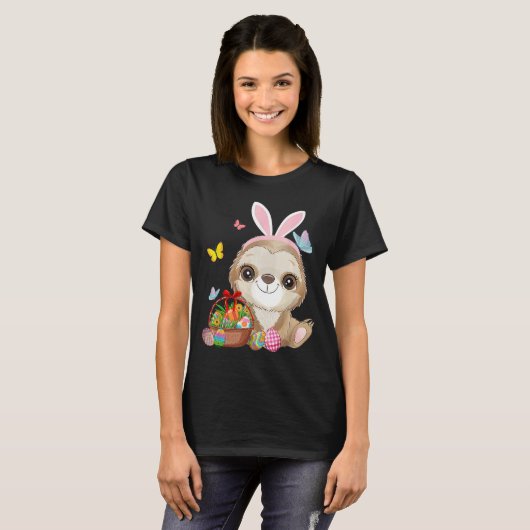 Sloth Bunny Oaster Eggs Jagd Rabbit Sloth Happy T-Shirt (Vorne ganz)