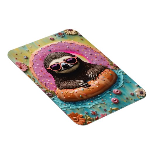Sloth Chilling in einem Floating Donut Funny Colla Magnet (Rechte Seite)