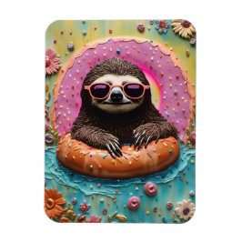Sloth Chilling in einem Floating Donut Funny Colla Magnet