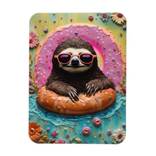 Sloth Chilling in einem Floating Donut Funny Colla Magnet