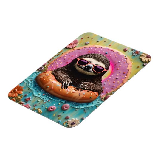 Sloth Chilling in einem Floating Donut Funny Colla Magnet (Linke Seite)
