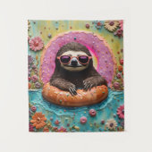 Sloth Chilling in einem Floating Donut Funny Colla Wandteppich (Vorderseite)