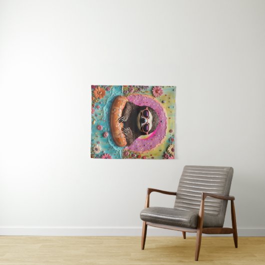 Sloth Chilling in einem Floating Donut Funny Colla Wandteppich (Beispiel (Horizontal))