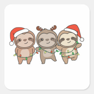 Sloth Christmas Animals Niedlich Sloth Quadratischer Aufkleber