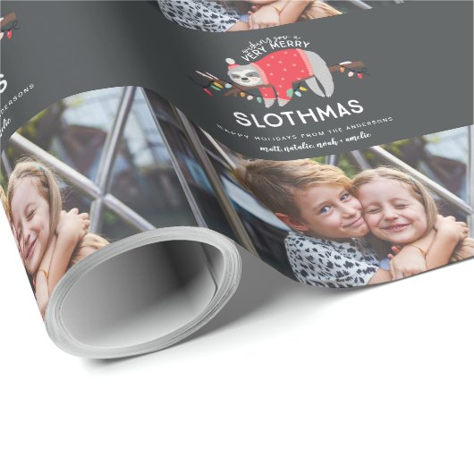 Sloth Christmas Foto Geschenkpapier (Rolleneckpunkt)