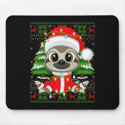 Sloth Christmas Lights Santa Costume Ugly Xmas Swe Mousepad (Vorne)