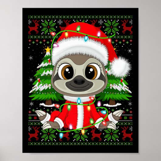 Sloth Christmas Lights Santa Costume Ugly Xmas Swe Poster (Vorne)