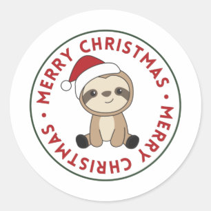 Sloth Christmas Snow Winter Animals Sloths Classic Runder Aufkleber