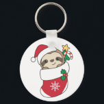 Sloth Christmas Snow Winter Animals Sloths Keychai Schlüsselanhänger<br><div class="desc">Der Faultier zu Weihnachten mit einer Weihnachtsmannmütze. Hübsche Tiere mit Weihnachten Strumpf und Schnee für die Ferien. Slots sind niedliche Tiere und perfekt zu Weihnachten.</div>