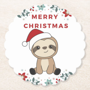 Sloth Christmas Snow Winter Animals Sloths Paper C Untersetzer