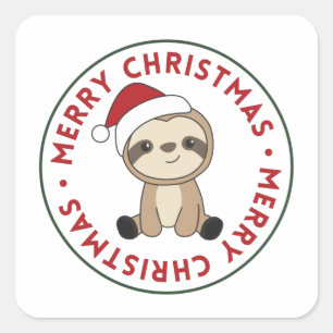 Sloth Christmas Snow Winter Animals Sloths Square Quadratischer Aufkleber