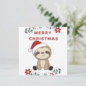 Sloth Christmas Snow Winter Animals Slots Einladung (Stehend Vorderseite)