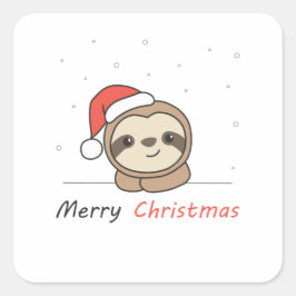 Sloth Christmas Snow Winter Animals Slots Quadratischer Aufkleber