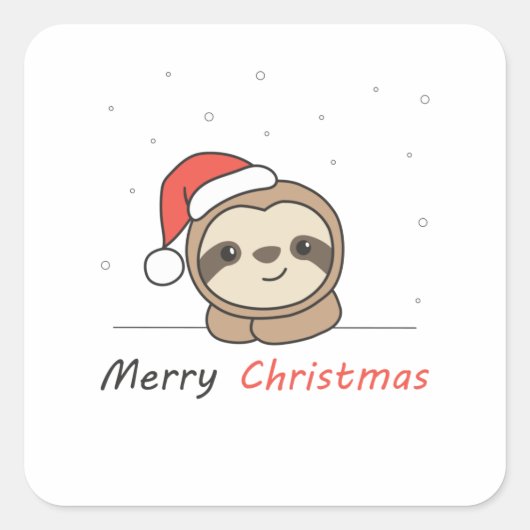 Sloth Christmas Snow Winter Animals Slots Quadratischer Aufkleber (Vorderseite)