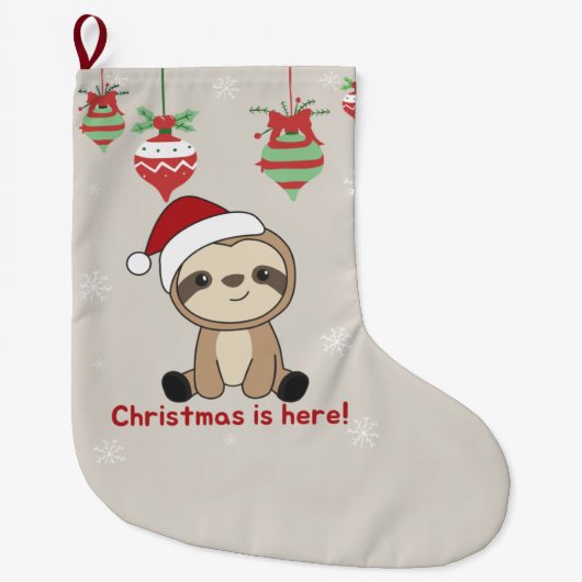 Sloth Christmas Snow Winter Tiere Sloths Large C Großer Weihnachtsstrumpf (Vorderseite)