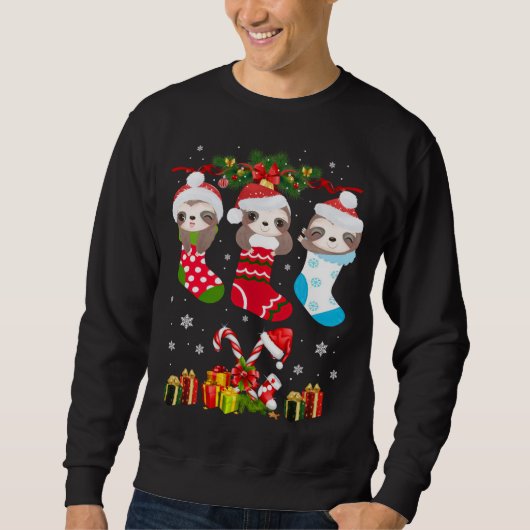 Sloth Christmas Sock Sloth Weihnachtsmannmütze Lig Sweatshirt (Vorderseite)