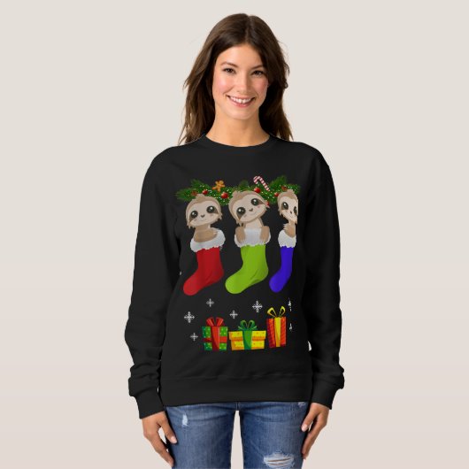 Sloth Christmas Sock Sloth Weihnachtsmannmütze Lig Sweatshirt (Vorne ganz)