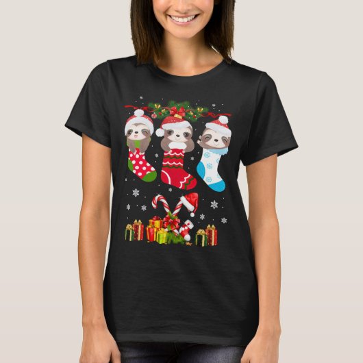 Sloth Christmas Sock Sloth Weihnachtsmannmütze Lig T-Shirt (Vorderseite)