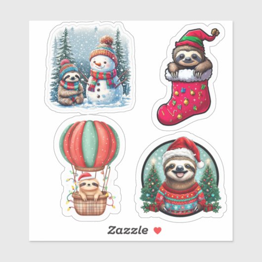 Sloth Christmas Stickers, Niedlicher Sloth Holiday Aufkleber (Blatt)