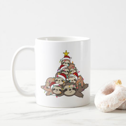 Sloth Christmas Tree Funny Animal Christmas Coffee Kaffeetasse (Mit Donut)