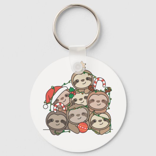 Sloth Christmas Tree Funny Animal Christmas Keycha Schlüsselanhänger (Vorderseite)