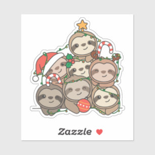 Sloth Christmas Tree Funny Aufkleber