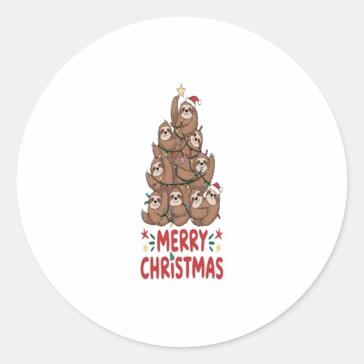 Sloth Christmas Tree Merry Holiday Runder Aufkleber (Vorderseite)