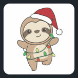 Sloth Christmas Winter Animals Sloths Quadratischer Aufkleber<br><div class="desc">Die Sloth at Christmas with fairy lights. Funny animals with ohrts and snow for the holidays. In Sweet Christmas Greeting. Sloths are cute animals and perfect for Christmas.</div>
