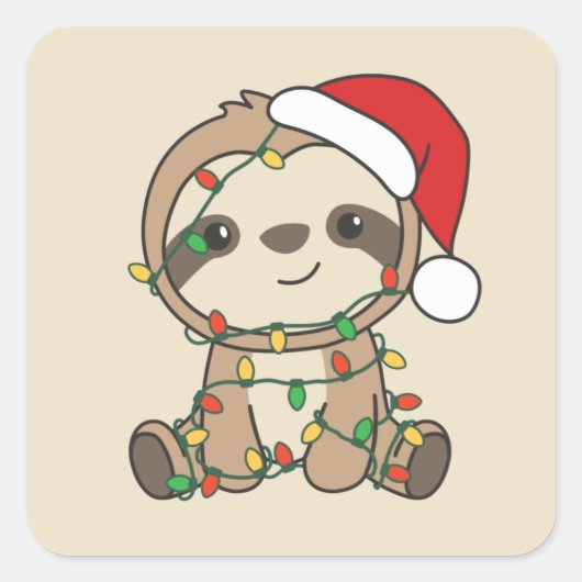 Sloth Christmas Winter Animals Sloths Square Stick Quadratischer Aufkleber (Vorderseite)
