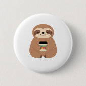 Sloth Coffee Time Classic T - Shirt Button (Vorderseite)