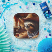 Sloth Cowboy in Saloon Pappteller (Party)